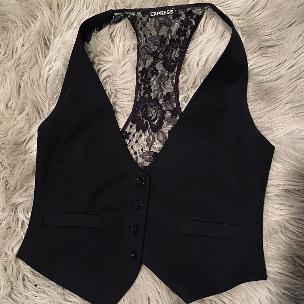 Express On-Trend Black Lace Vest